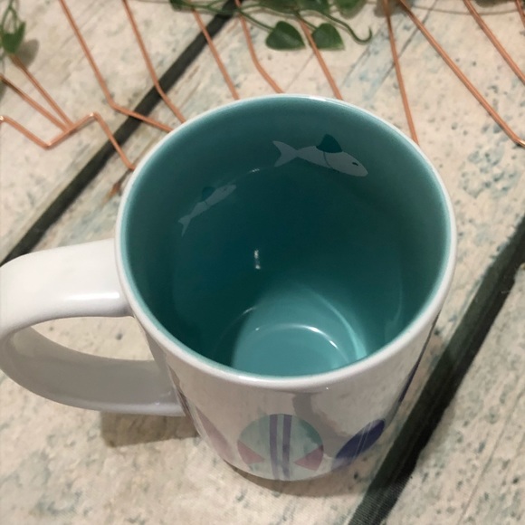 Davids tea Nordic mug Surf boards shark beach blue purple lid infuser ceramic - Picture 6 of 6